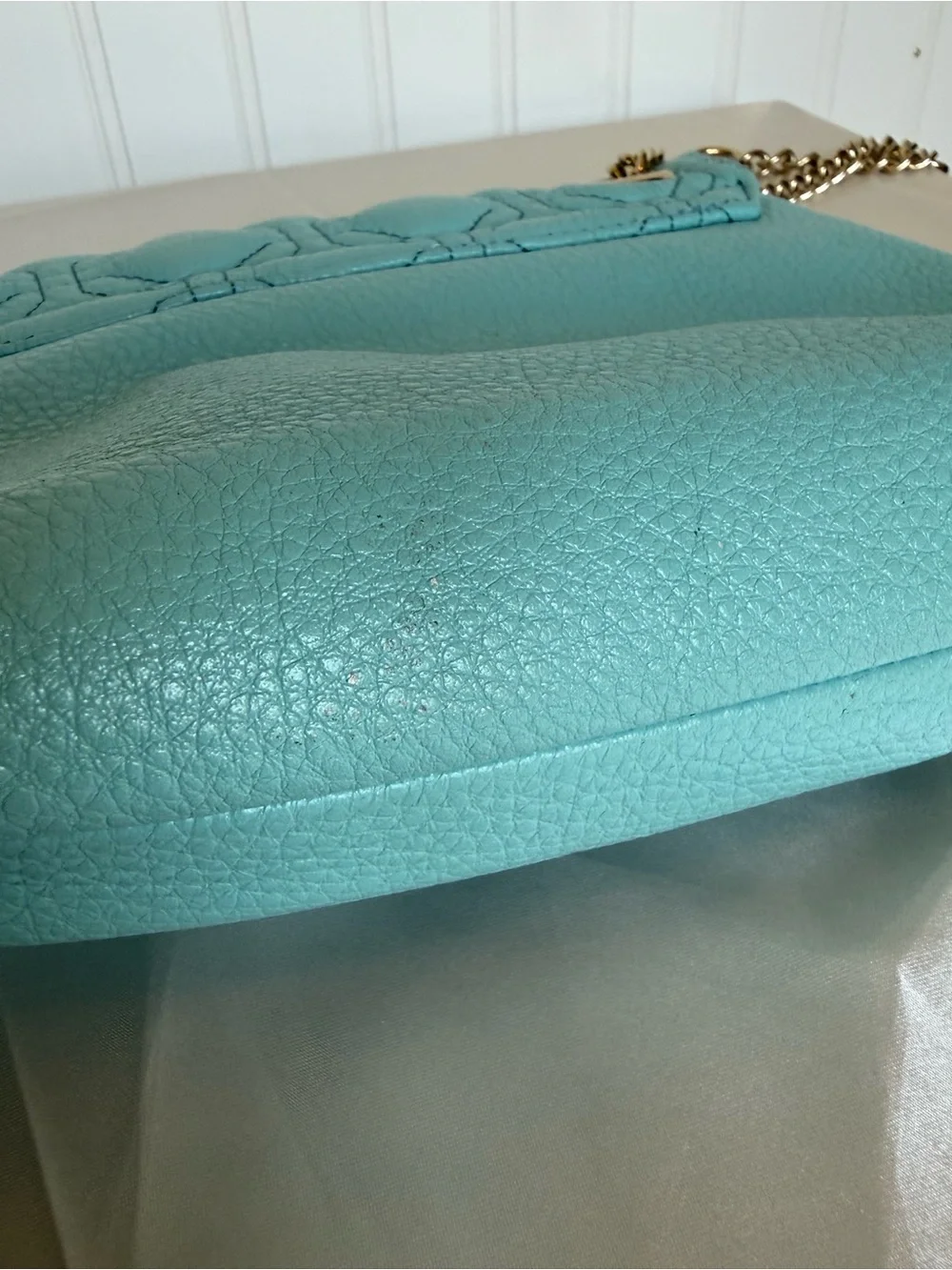 Kate Spade New York Blue Pebbled Leather Quilted Chain Shoulder Bag COA